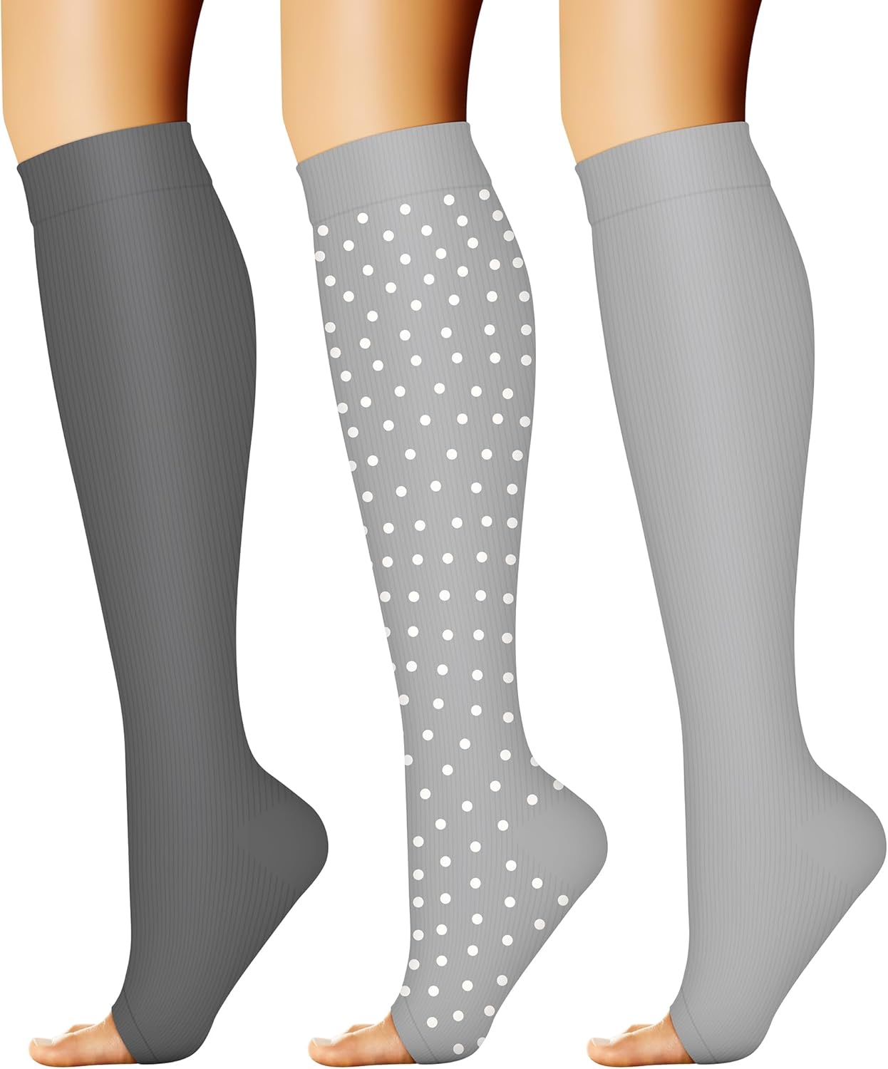 CHARMKING 3 Pairs Open Toe Compression Socks for Women & Men Circulation 15-20 mmHg is Best Support for All Day Wear