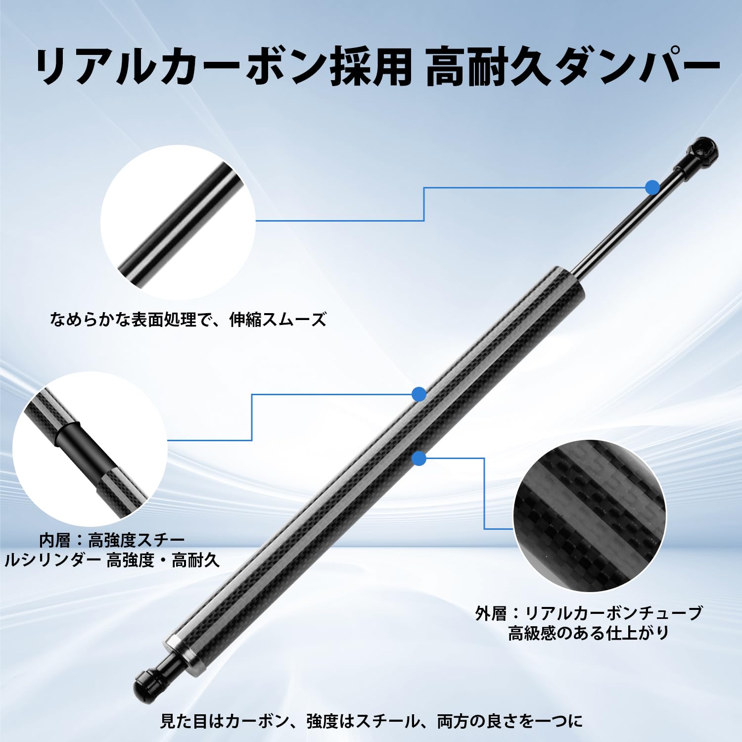 CARVANTA ジムニー JB64W バックドアダンパー 自由停止 無段階 リアゲートダンパー 炭素繊維 スズキに適合 リアハッチダンパー 純正交換 90°開閉 トランクダンパー バックドアバランサー ツーストップドアオープナー リアゲート リアハッチ 取り付け簡単 穴あけ不要 ドアパンチ対策 1個入 (ジムニー JB64w)