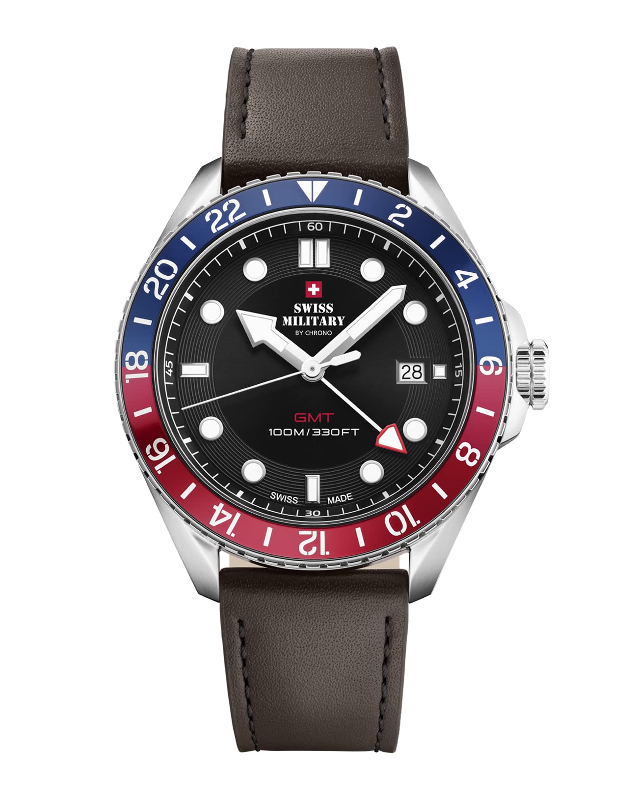 Swiss Military by Chrono GMT SM34095.04 - Orologio da polso da uomo, al quarzo, con funzione GMT e cinturino in pelle, colore: Argento