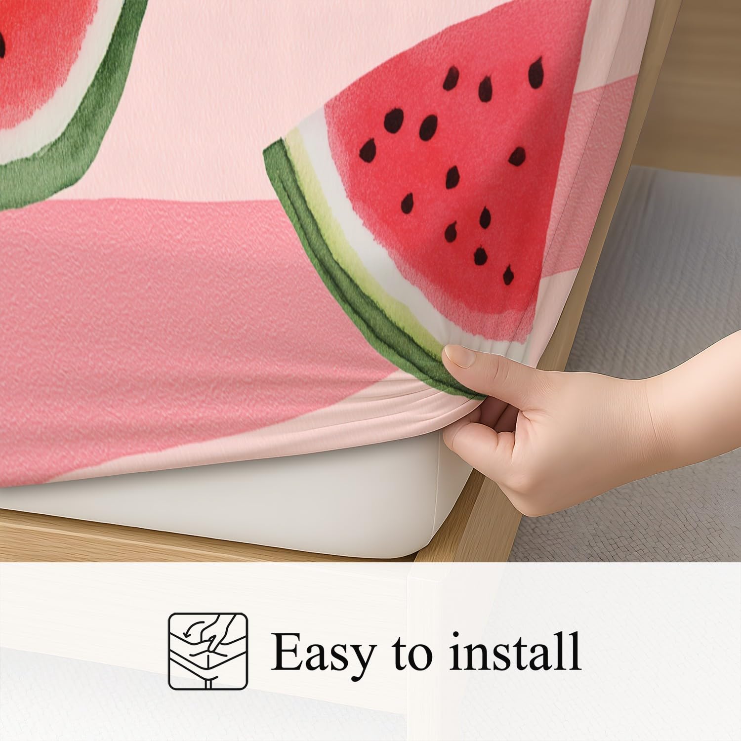 Wassermelonen-Dreiecke, Frische Scheiben Spannbettlaken 160 x 200 cm - Bettlaken Pflegeleicht, Knackiger Sommer, Lebendig Verspielt, Bettwäsche-Set, 3-teiliges Kinderzimmer, Schlafzimmer