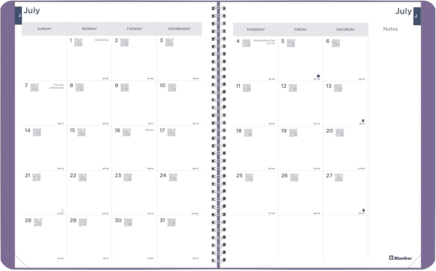Blueline® Essential Academic Monthly Planner, 14 Months, July 2024 to August 2025, Twin-Wire Binding, Soft Vicuana Cover, 11" x 8.5", Dusty Purple (CA701F.03-25)