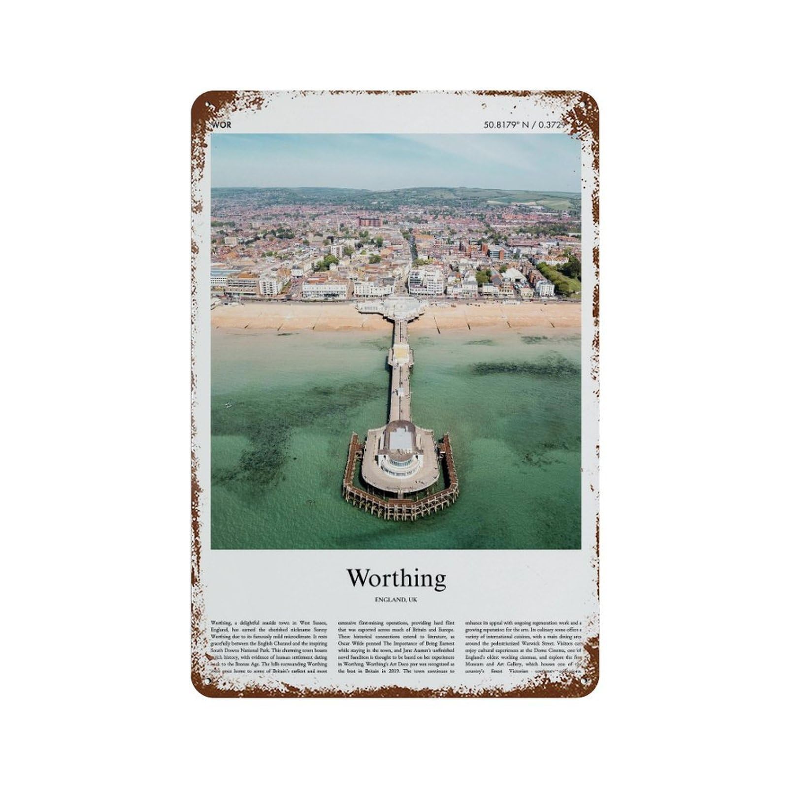 xiaoxiaoshen Worthing United Kingdom City Scenery Wall Decor Art Metal Tin Poster Modern Home Decor Art Home Bar Shop Decorations Vintage Sign 30x20cm