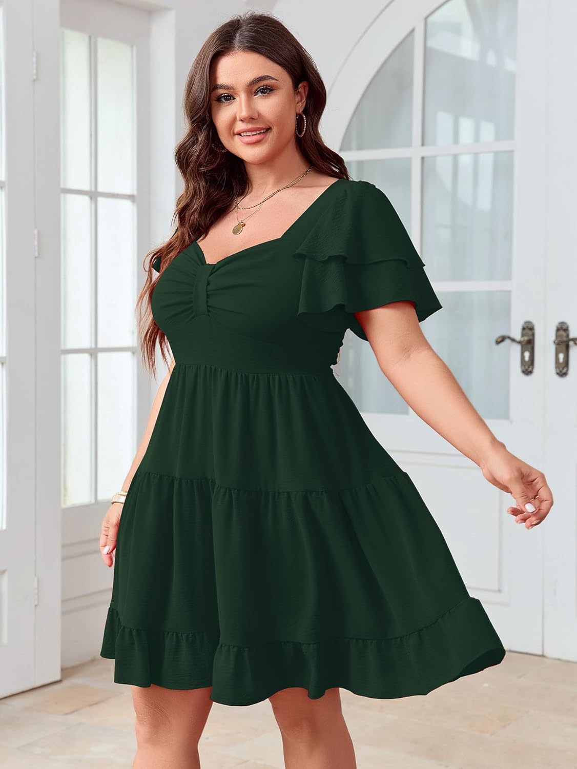 SCOMCHIC Women's Plus Size Summer Dresses Short Sleeve Sweetheart Neckline A Line Cocktail Boho Cute Mini Short Dress - Image 2