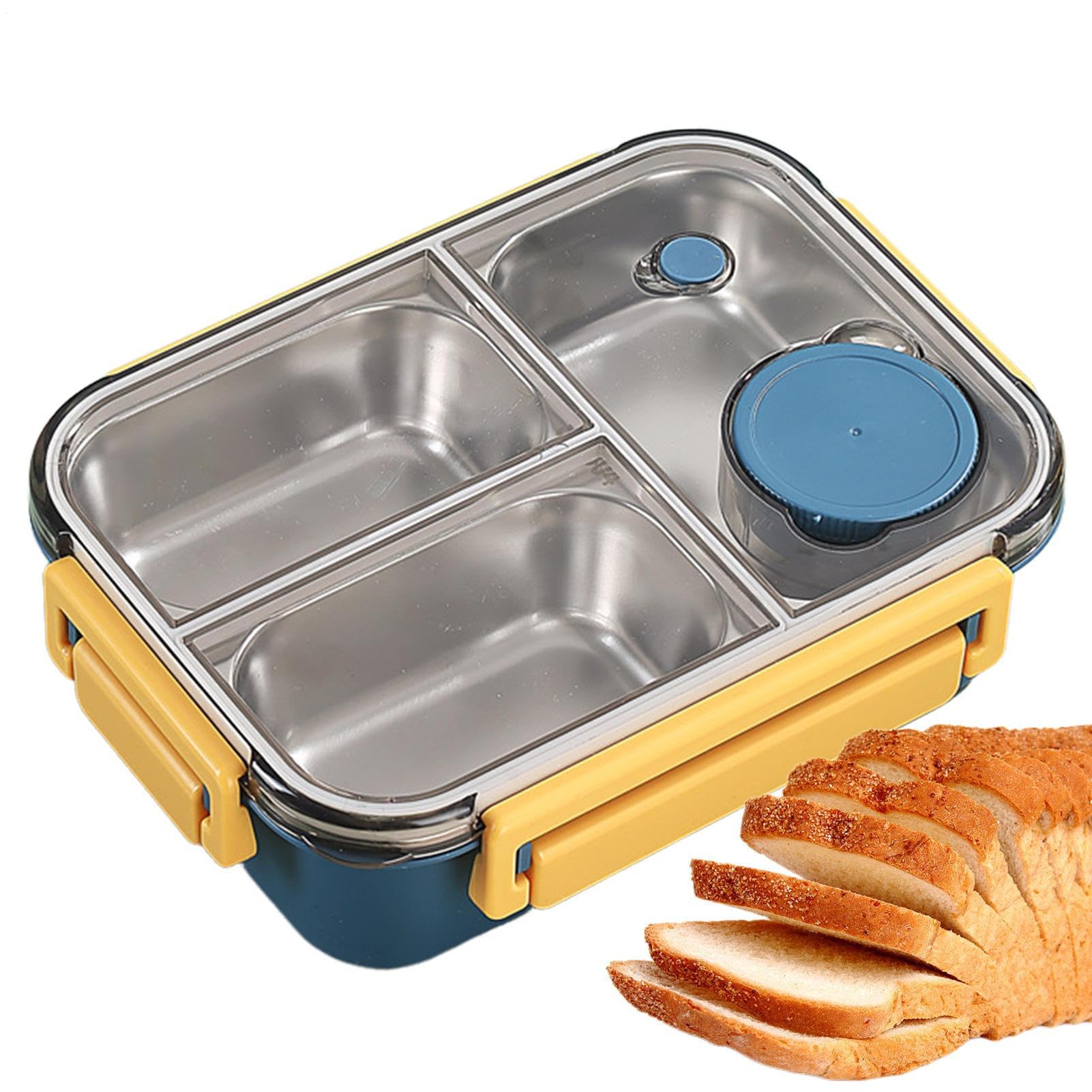 Insulated Lunch Box, 3 Compartments Food Storage Container, Portable Thermal Hot Food Container, Leakproof 304 Stainless Steel Lunch Box for Camping Travel School Work