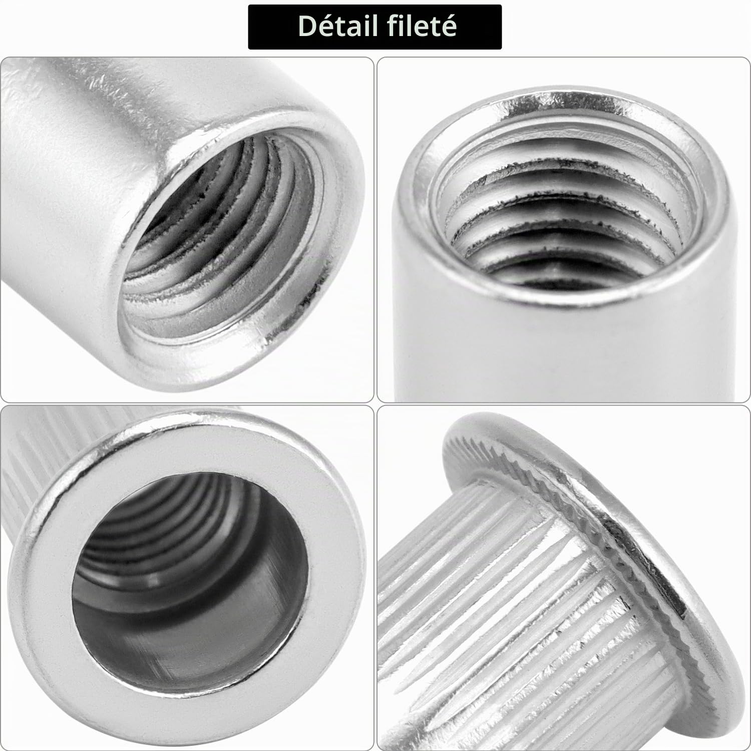 QWORK® Lot de 250 écrous à rivets en acier inoxydable 304, 6 tailles, M3 M4 M5 M6 M8 M10