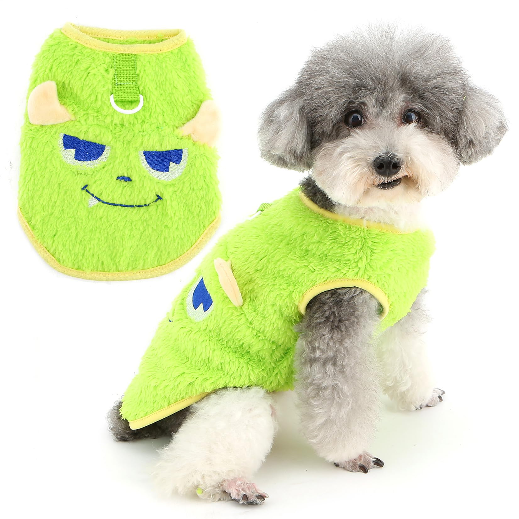 Zunea Cute Cartoon Dog Jacket Jumper for Small Dogs Winter Warm Fleece Puppy Vest Sweater Coat with Leash Ring Soft Pullover Cold Weather Chihuahua Clothes Pet Apparel Green XS