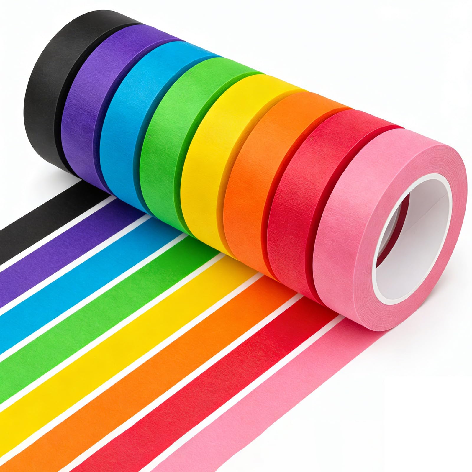Muexoee 8 Rolls Rainbow Masking Tape 15MM*13M - Textured Paper Pressure Sensitive Adhesive Tape Colorful Teacher Tape for Classroom Decor & Art Lab Labeling