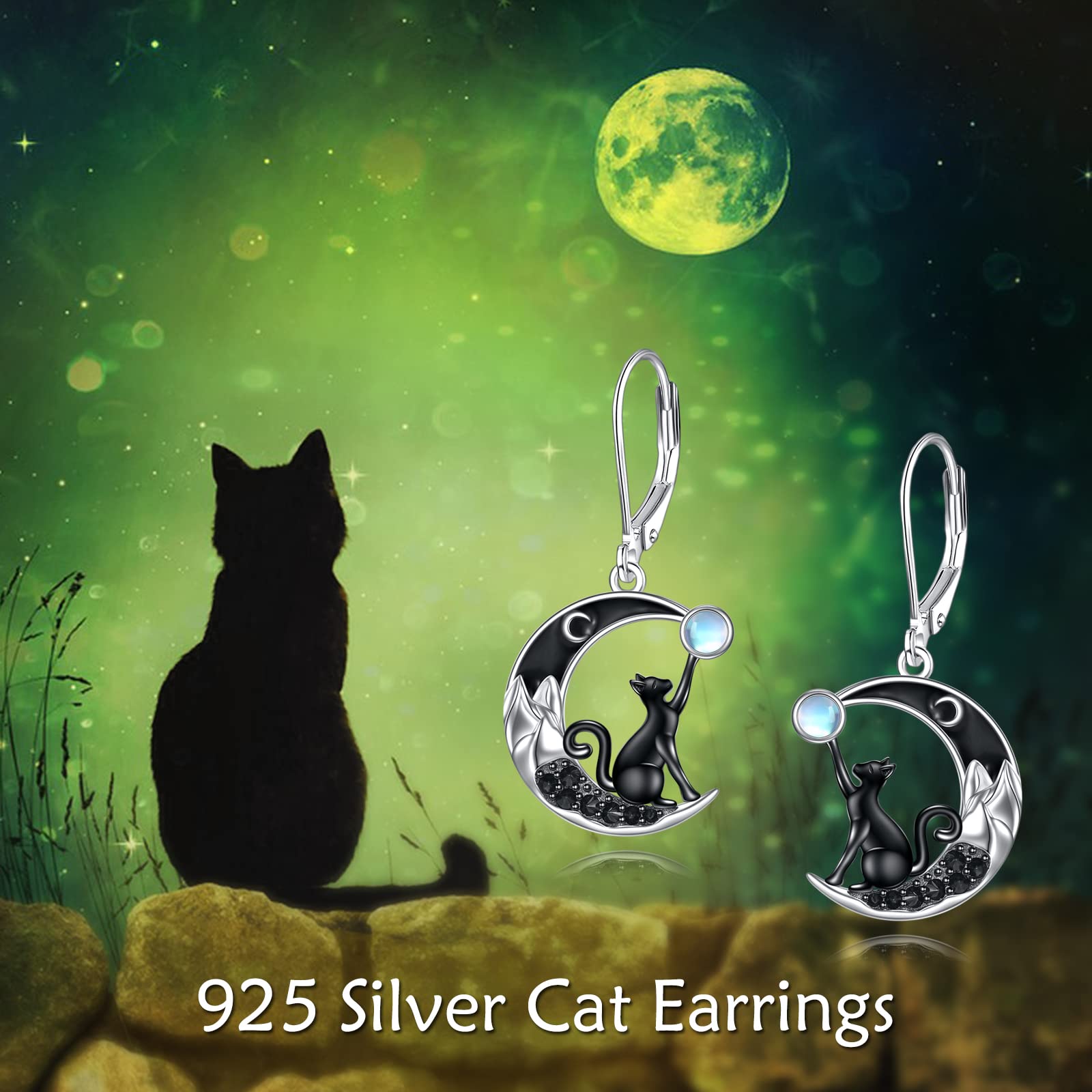 YFN Katzen Ohrringe/Mondstein Halbmond Ohrringe für Frauen Sterling Silber Keltische Mond Ohrringe Irischer Schmuck Geschenke für Mädchen Mutter Tochter Schwester Hypoallergen