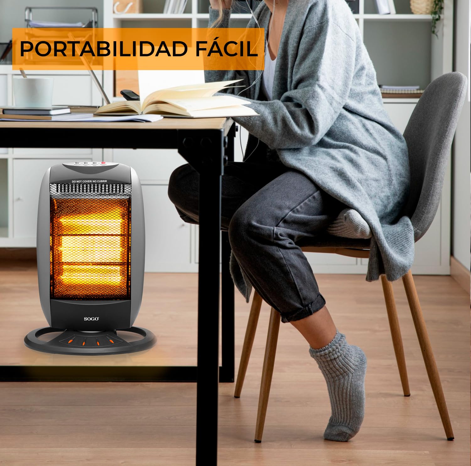 SOGO Estufa Eléctrica Bajo Consumo Giratoria 180 º o Fija – Calefactor con 3 Niveles de Potencia Ajustables – Calefactor Baño, Cocina, Habitación con Asa para Transporte - Estufa Halógena Oscilante
