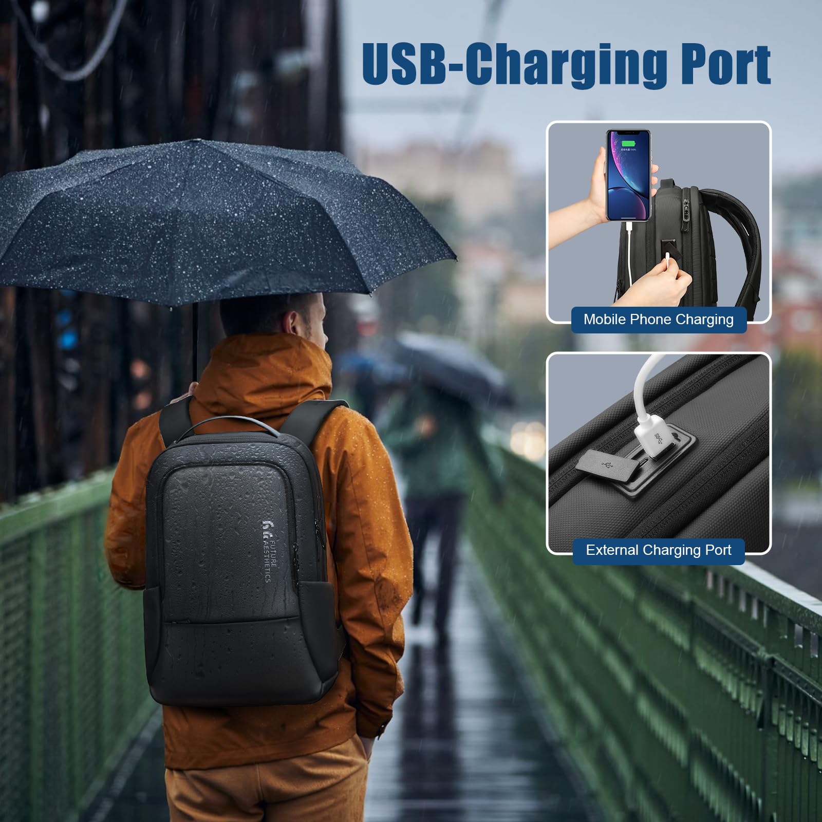Sac à Dos Homme Sac a Dos pour Ordinateur Portable PC 15,6 pouces | avec USB Sac à Dos Élégant Antivol Sacs à Dos Décontractés pour Affaire Université Travail Voyage