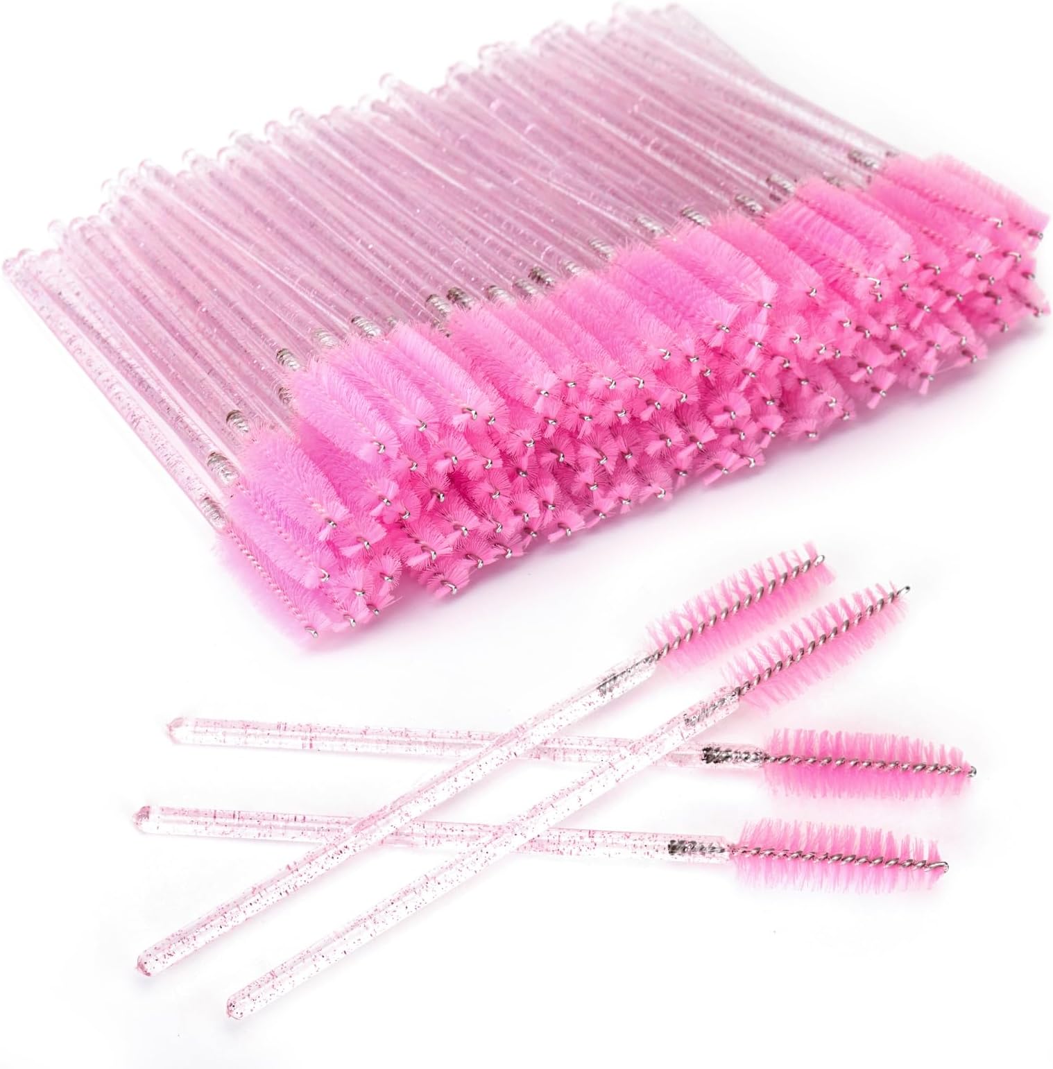 G2PLUS 100 PCS Disposable Eyelash Brushes Spoolies: Pink Crystal Mascara Wands Applicator for Eyelash Extensions