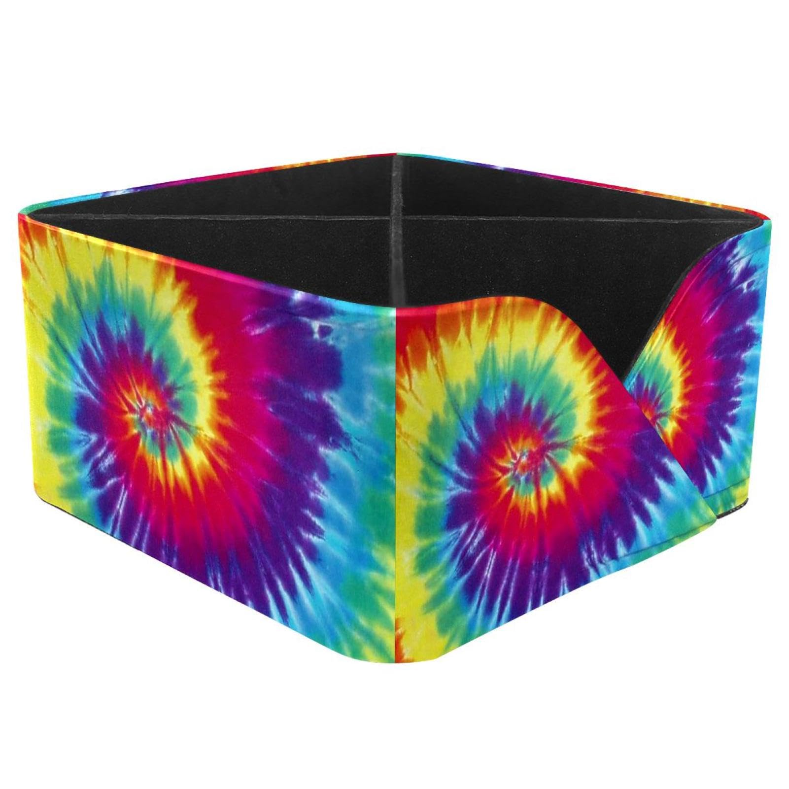 KengjuTesu Rainbow Tie Dye Desktop Organizer Pen Holder, Rectangular Pencil Cup for Office, Study and Makeup Stations