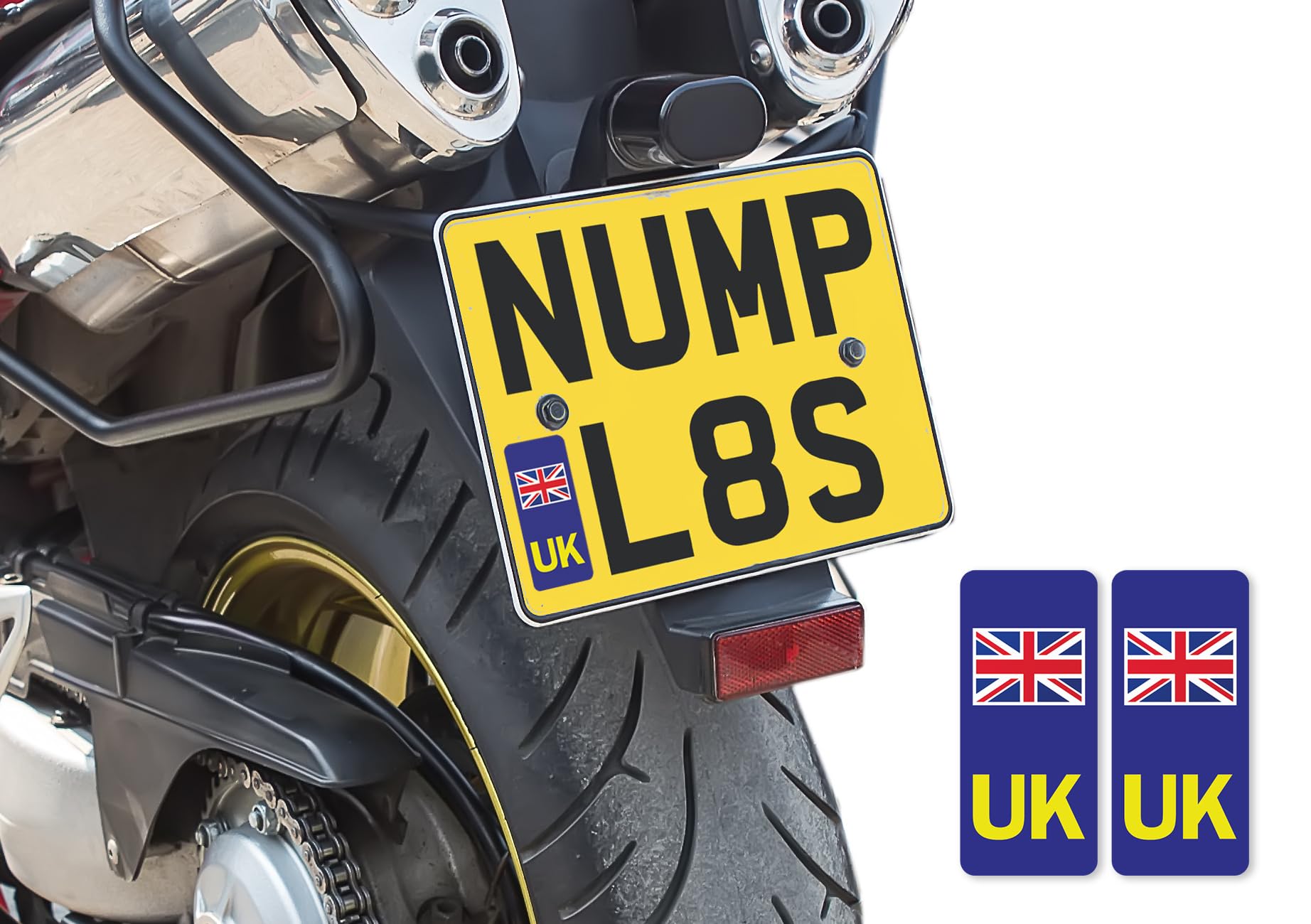 2 x UK Motorbike Numberplate Vinyl Stickers - Flag Abroad Travel Bike Vehicle Number Plate Europe Sticker - Size 24mm x 54mm #81663 — view 2