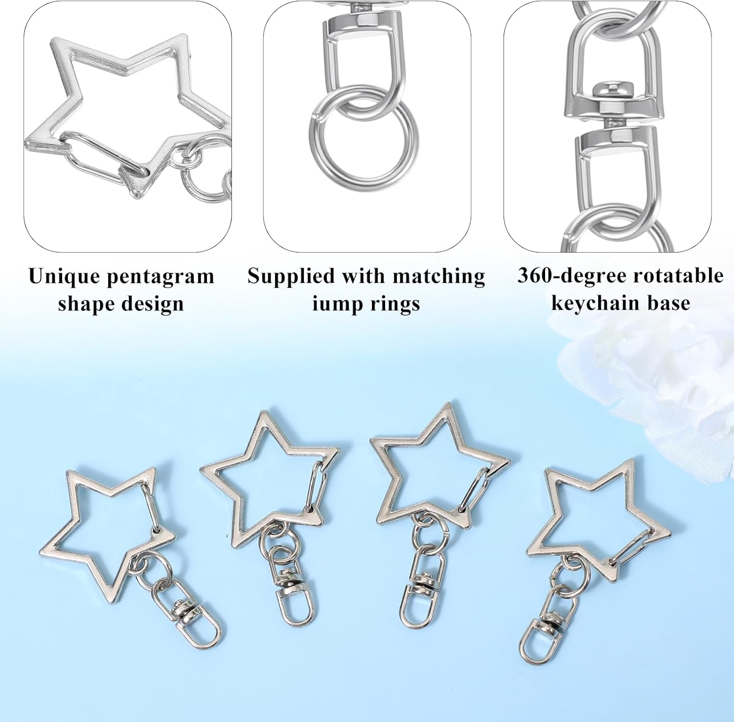 30Pcs Star Keychain Clasp,Spring Snap Keychain Clips for Craft-Key Chain Clasp with Chain Hanging Buckle for DIY Crafts Jewelry Making Keychains Supplies Accessories - Image 3