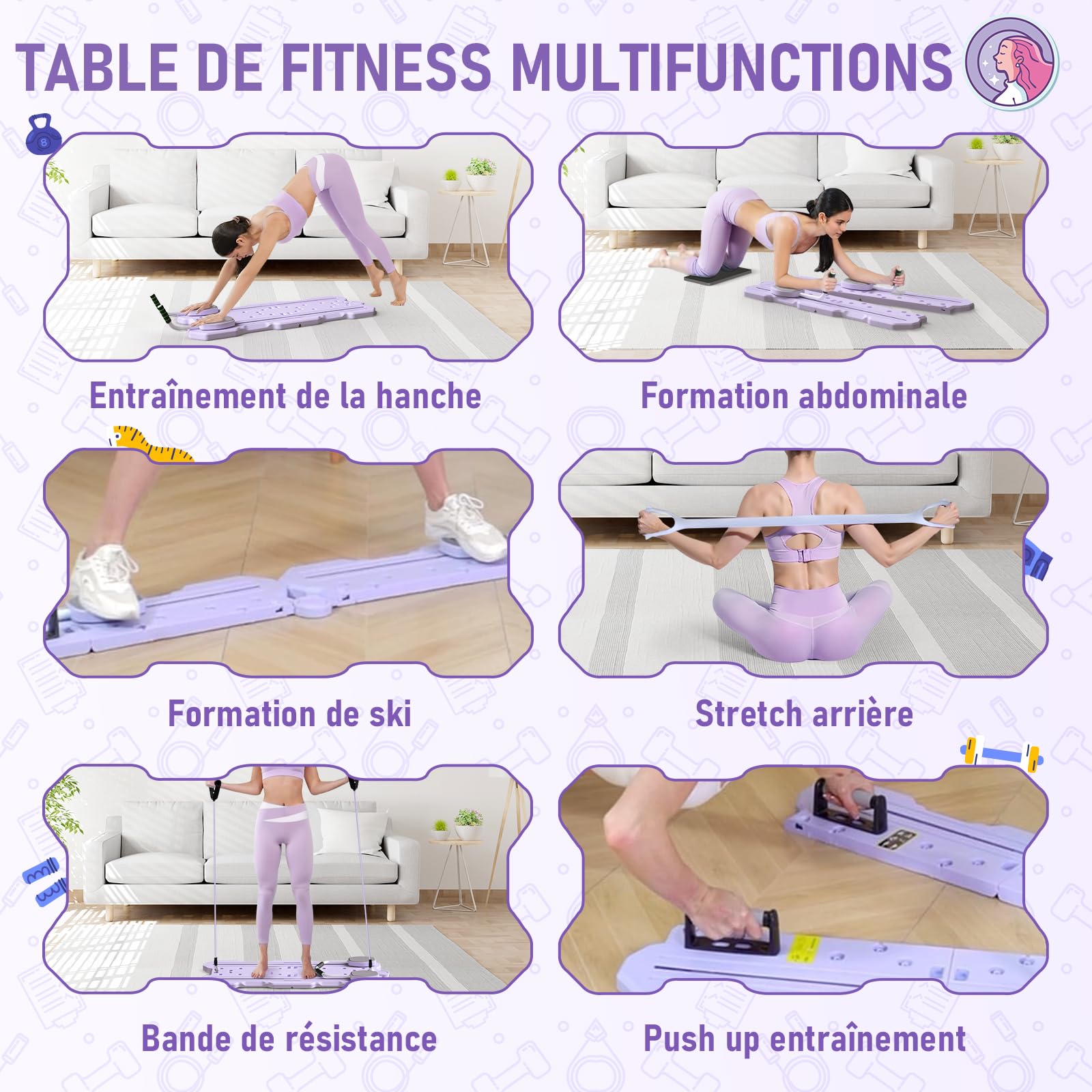 Pilates Reformer,6 en 1 Kit Pilates Board Maison,Planche Pilate Accessoires avec Roue Abdominale ,Sport Maison