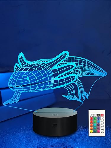 Lampeez Axolotl Gifts - Lámpara de ajolote 3D con luz nocturna, lámpara de ilusión 3D para niños, 16 colores cambiantes con control remoto,