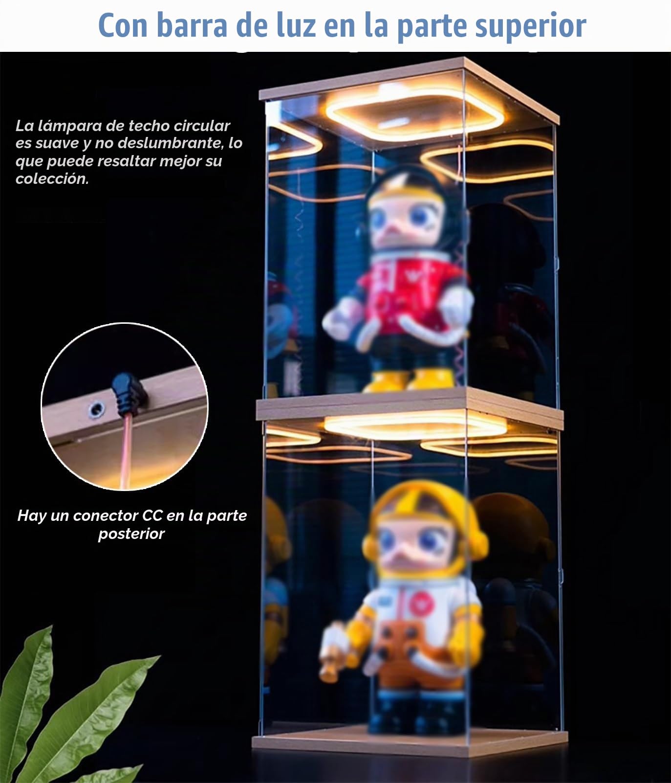 Vitrina de Acrílico Vitrina Alta de Acrílico con Puerta Iluminada y Luz LED, Cajas de Almacenamiento Y Exhibición de PVC para Coleccionables, Vitrina Grande A Prueba Polvo(20x20x35cm/8x8x14in)