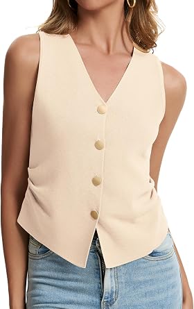 Sweater Vest Women Dressy Button Up Knit Sleeveless Tank Tops Work Business Casual Outfits Summer