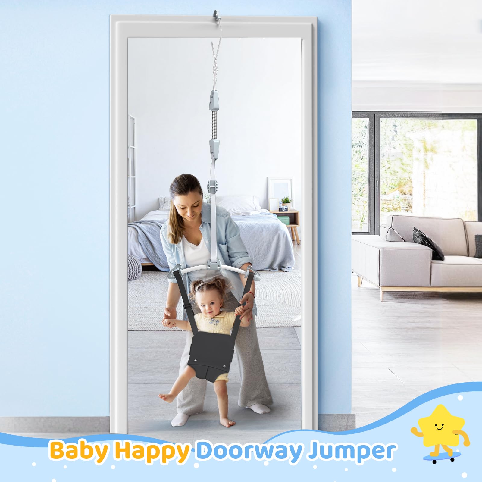 Baby-Tür-Jumper 6-18Monate (mit Türclip), elastischer Schwung Baby mit starker Feder und verstellbarer Riemen, tragbarer Türschwung für Kleinkinder mit Sicherheitsverriegelungsgur