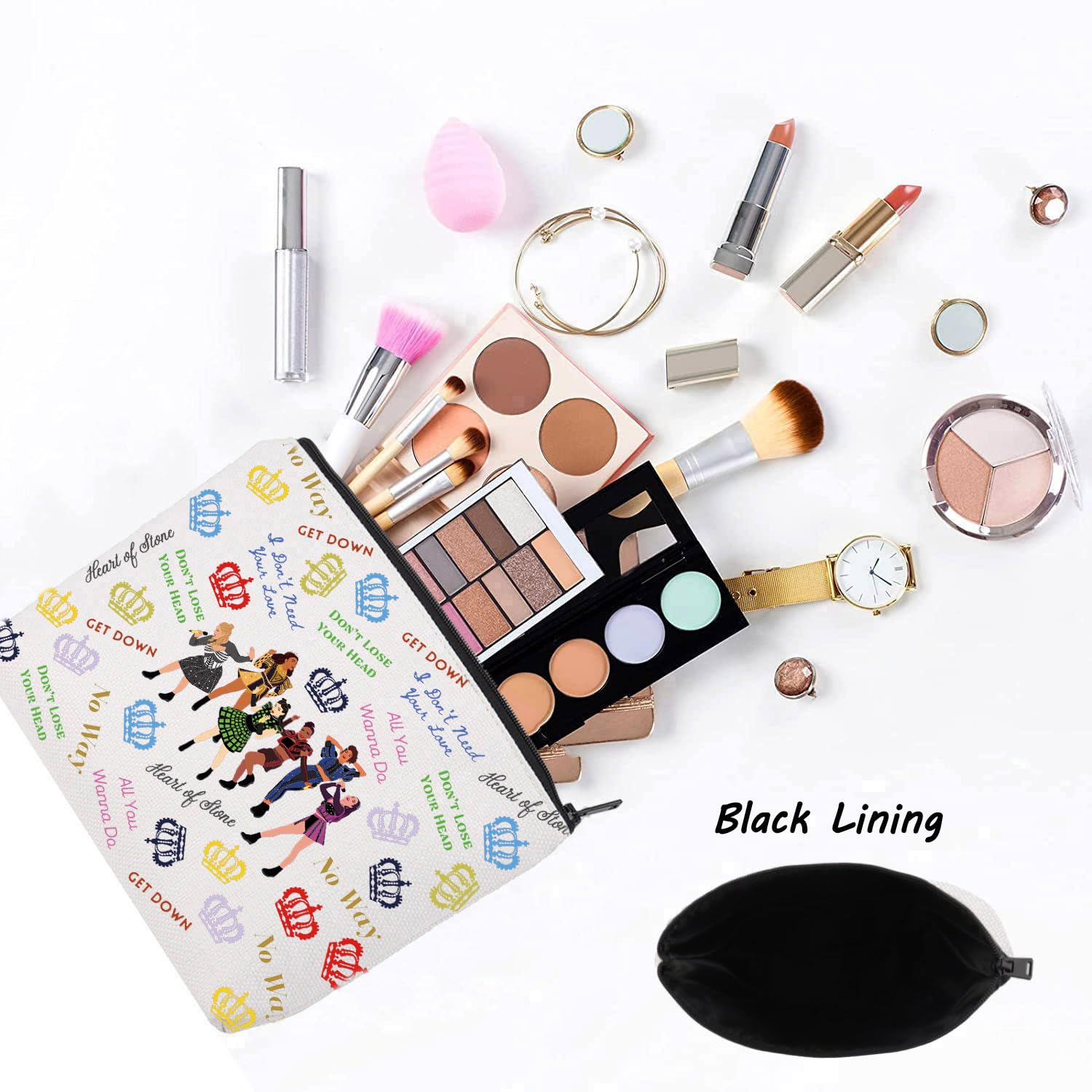 LEVLO Broadway Queen Cosmetic Make Up Bag Gift for Musical Theater Lover Six Queen Musical Make Up Zipper Pouch Bag for Wome Six Queen M Bag - Image 3