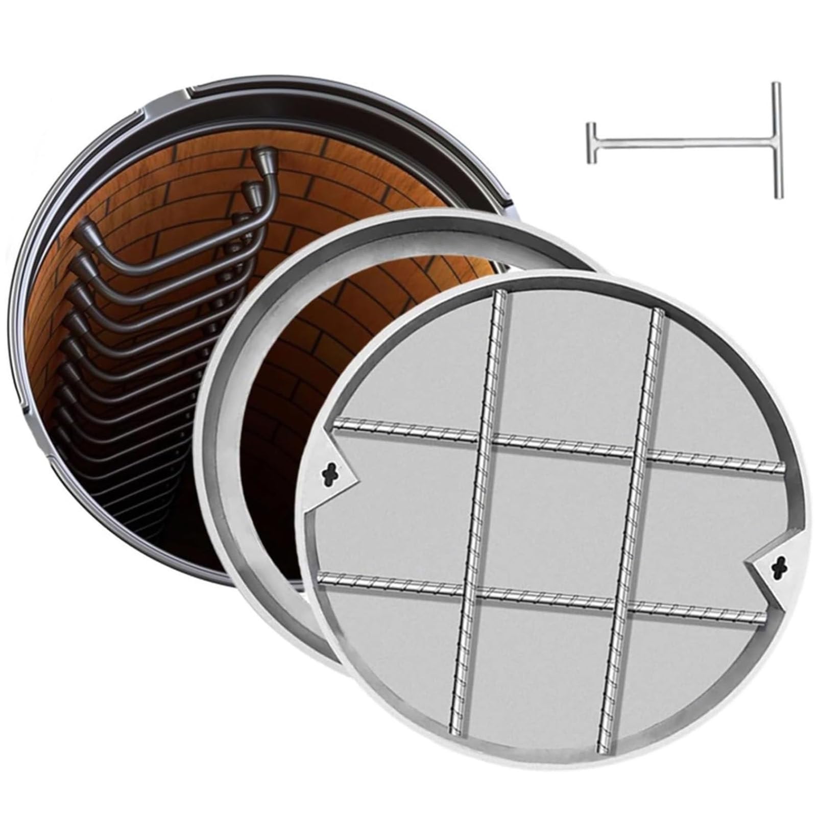 SENJINGHUA Round Manhole Cover Clear Opening, Stainless Steel Recessed Manhole Cover and Frame Heavy Duty Embedded Invisible Decorated Inspection Chamber Lid for Patios Garden Courtyard,400mm/15.7in