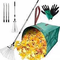 RISETEX Heavy Duty Adjustable Leaf Rake with 53-Gallon Bag, 68" Extendable Handle, 7-14" Expandable Head for Lawn Garden Yard Cleanup