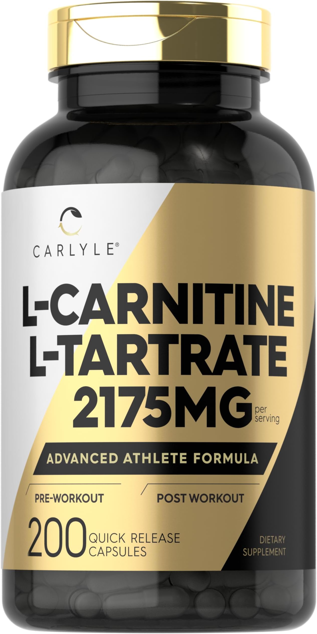 L Carnitine Tartrate 2175mg | 200 Capsules | Advanced Athlete Formula | Workout Supplement | As L-Carnitine L-Tartrate | Non-GMO, Gluten Free