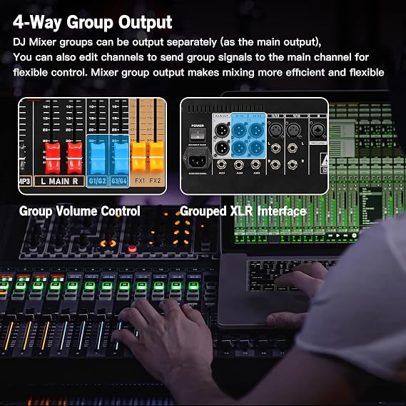 24 Channel Multi-Input Audio Mixer, High Capacity Mixing Console with USB Interface, 99 DSP Effects, 48V Phantom Power, XLR Inputs for Complex Audio Setup