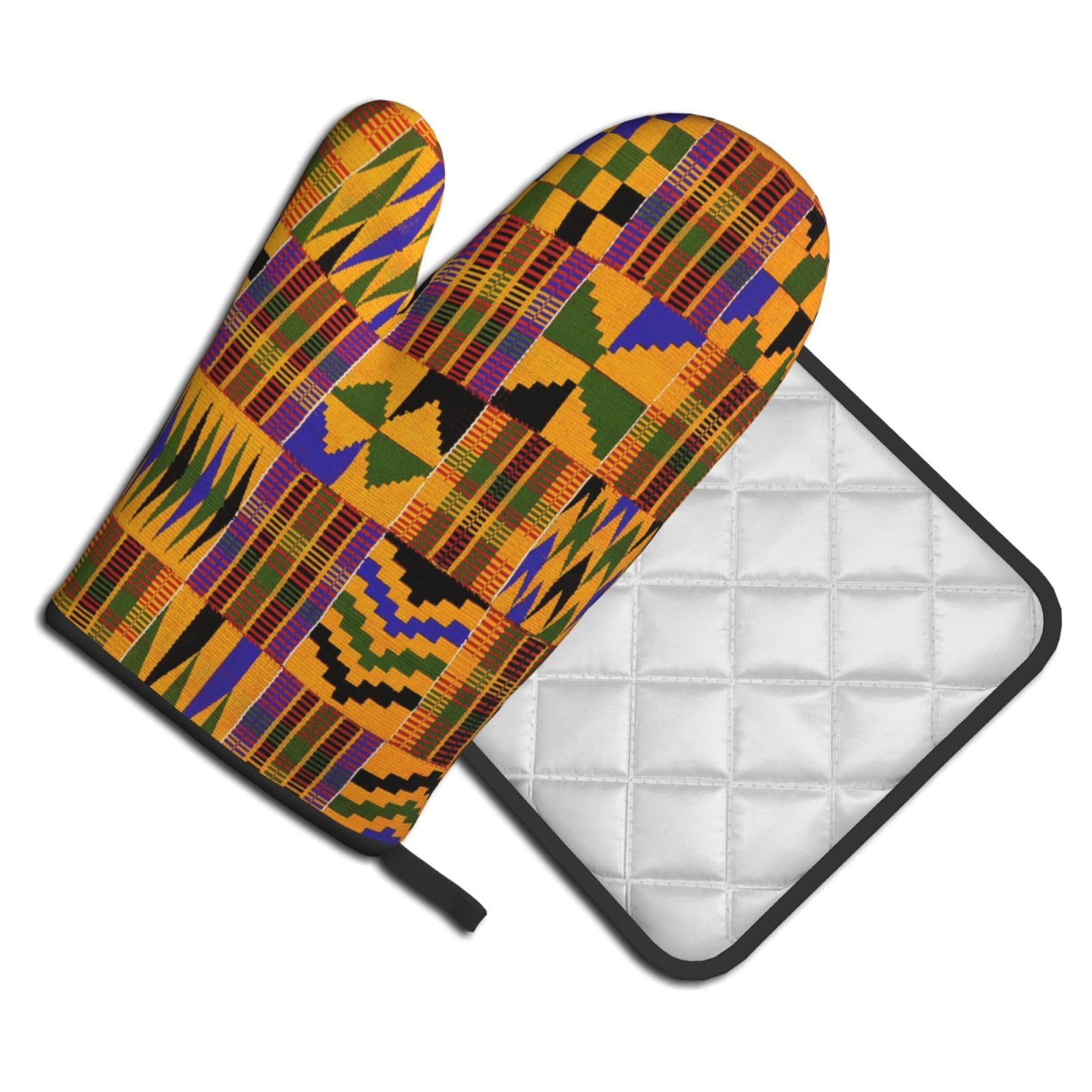 Oven Mitts and Pot Holders Set of 2 Pcs, African Ethnic Pattern Printed Heat Resistant Kitchen Gloves Potholders for Cooking Baking Grilling