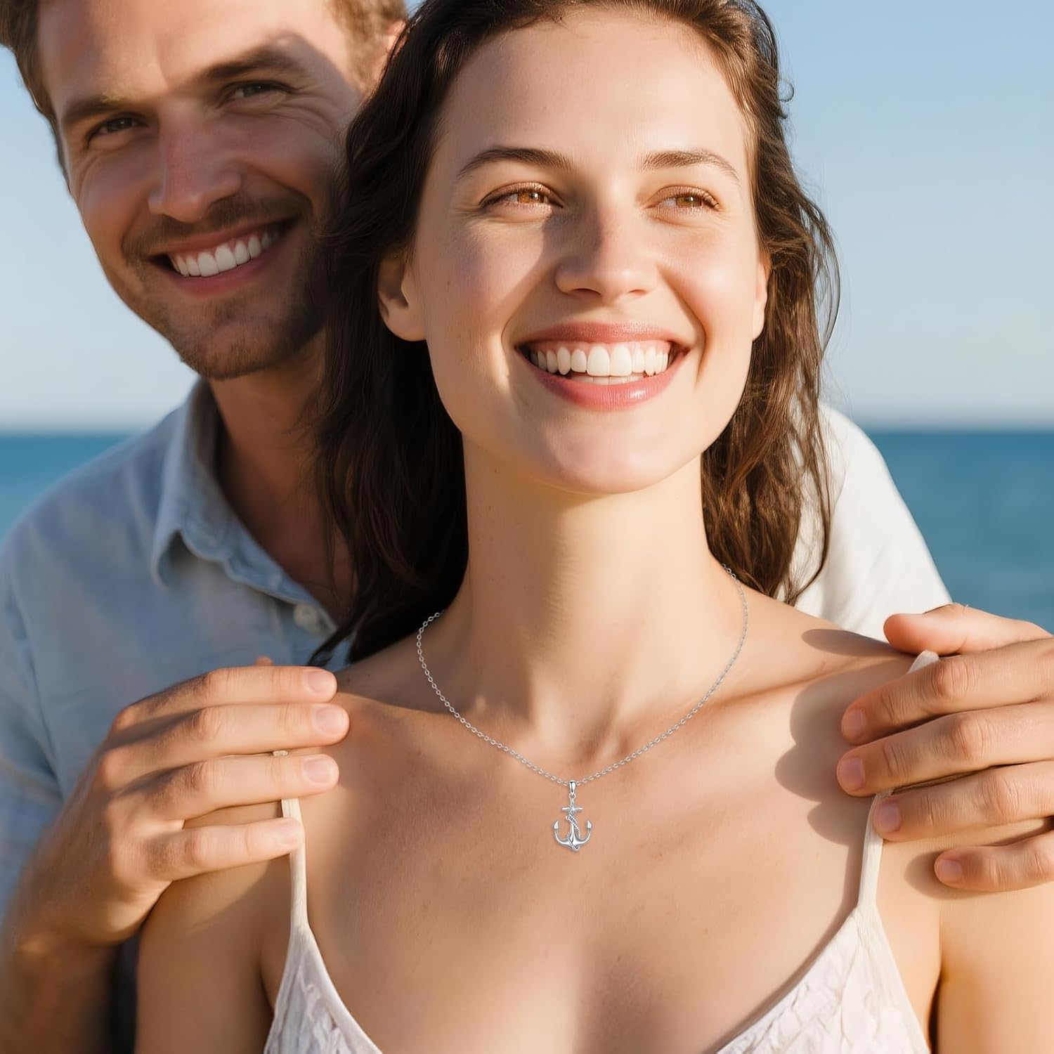 KZX Anchor Necklace for Women Men 925 Sterling Silver North Star Necklace Pendant Anchor Necklace Hypoallergenic Nautical Jewelry Gift for Wife Mother Friends Birthday Graduation