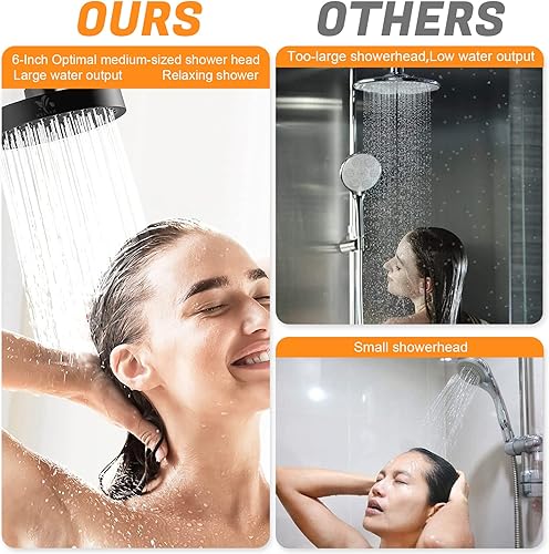 Miniatura 5 de Welan Cabezal de ducha de lluvia de alta presión, cabezal de ducha de alta presión negro mate de 6 pulgadas, cabezal de ducha de lluvia ajustable en