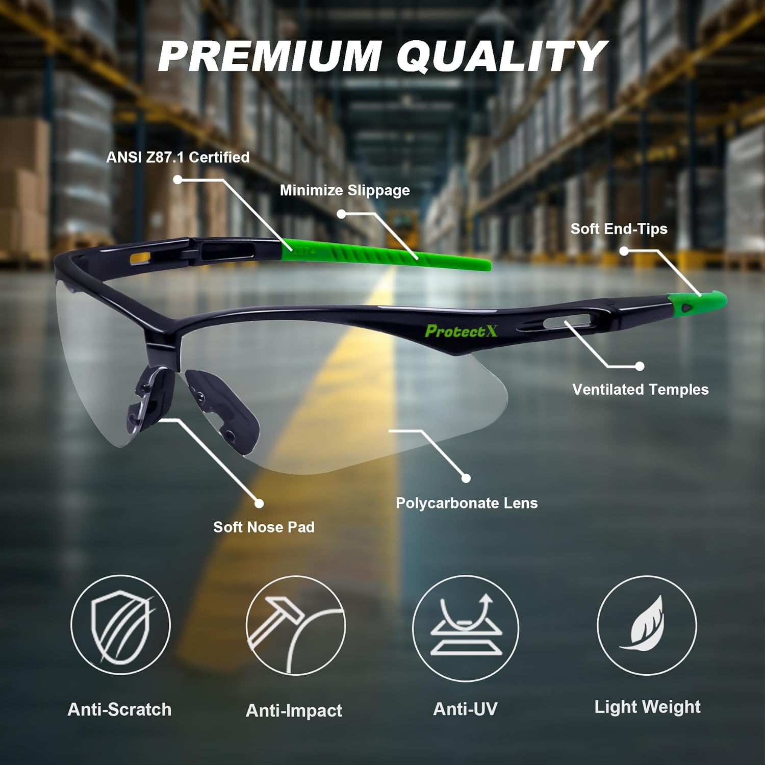 ProtectX Classic Safety Glasses, Anti-Fog Scratch Resistant Lenses, Protective Eyewear for Work, Indoor/Outdoor, ANSI Z87.1 - Image 4