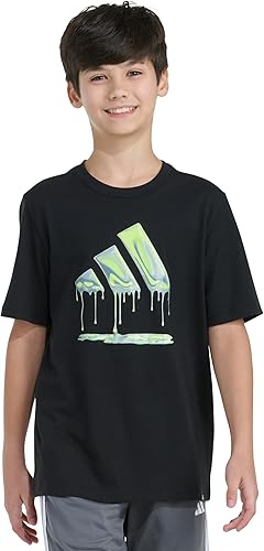 adidas Boys Short Sleeve World Cup Chrome Dip Logo Tee, Black with Green, 7