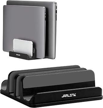JARLINK 4-in-1 Adjustable Vertical Laptop Stand, Aluminum Holder, Black