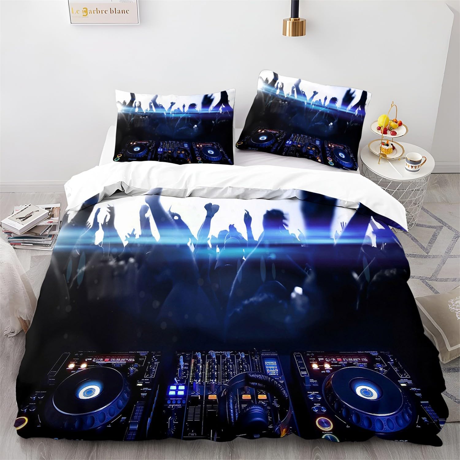 Duvet Cover Bedding Set Double Size, Bar Dj Music Decor Quilt Cover, Microfiber 3D Print Comforter Cover with Zipper, Soft & Cosy Breathable Comforter Covers, Blue