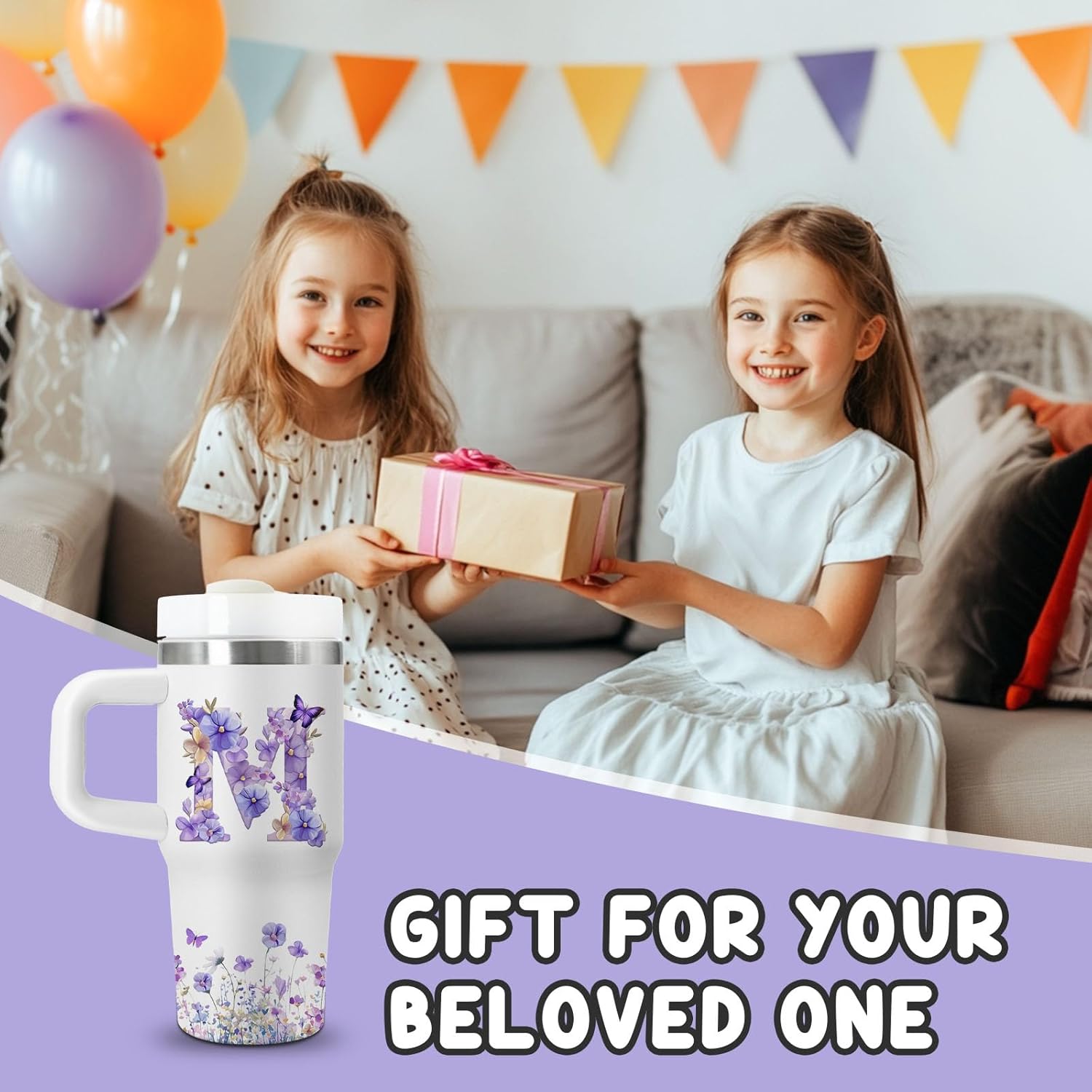 Letter M Tumbler Gifts, 14oz Letter M Themed Tumbler with Handle and Straw, Stainless Steel Double Wall Vacuum Insulated Cup Keep Hot Cold - 14oz Travel Mug with Lid Tumblers for Home Work Outdoor Use - Image 7