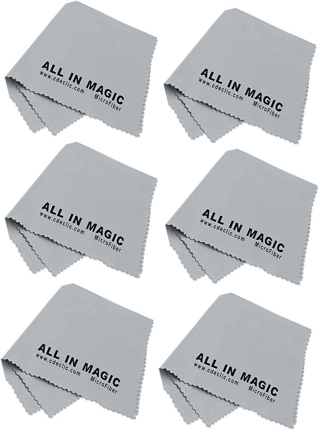 (6 Pack)All In Magic® Premium MicroFiber Cleaning Cloth - For All LCD Screens, Glass Surfaces, Glasses, Tablets, Laptops, TV Screens and All Other Delicate Surfaces (Colour : 6 Grey - 6 x 7'' / 15x18 cm)