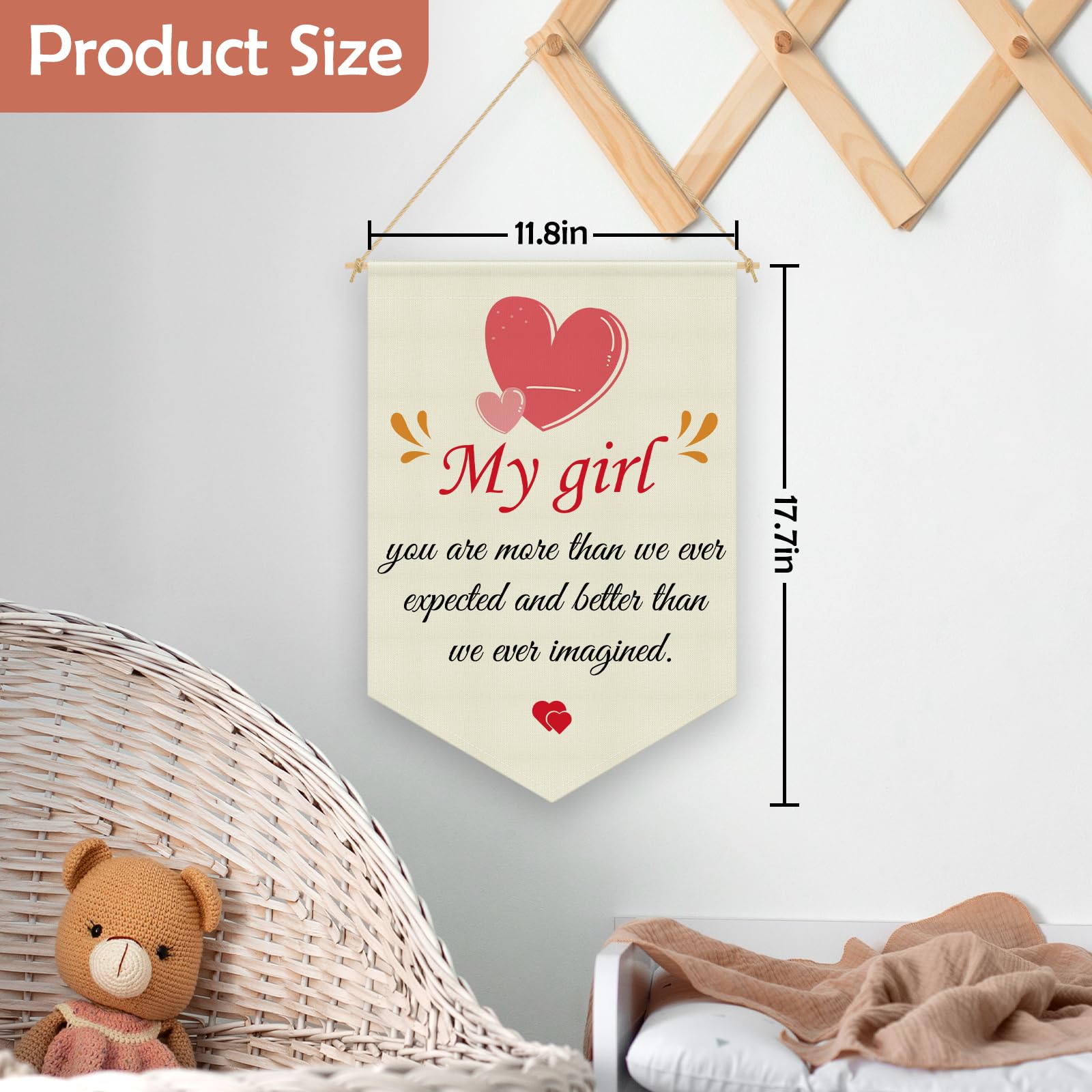 Baby Girl Nursery Decor Hanging Pennant Flag Banner Girls Room Decor Nursery Bedroom Wall Pennant Banner for Baby Girls Kids Inspirational Quotes for Toddler Kids Room Playroom Linen Cotton Flag