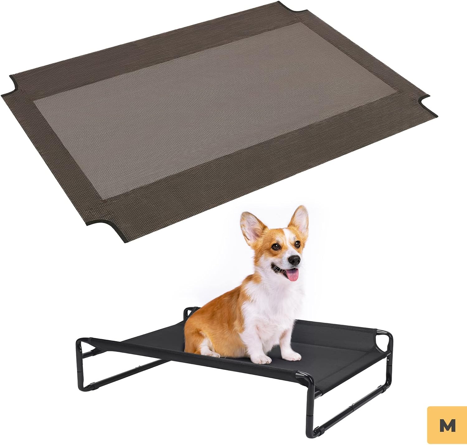 Veehoo 35.5x25.5 Black Medium Elevated Dog Bed with Brown Textilene Replacement Cover : Pet Supplies