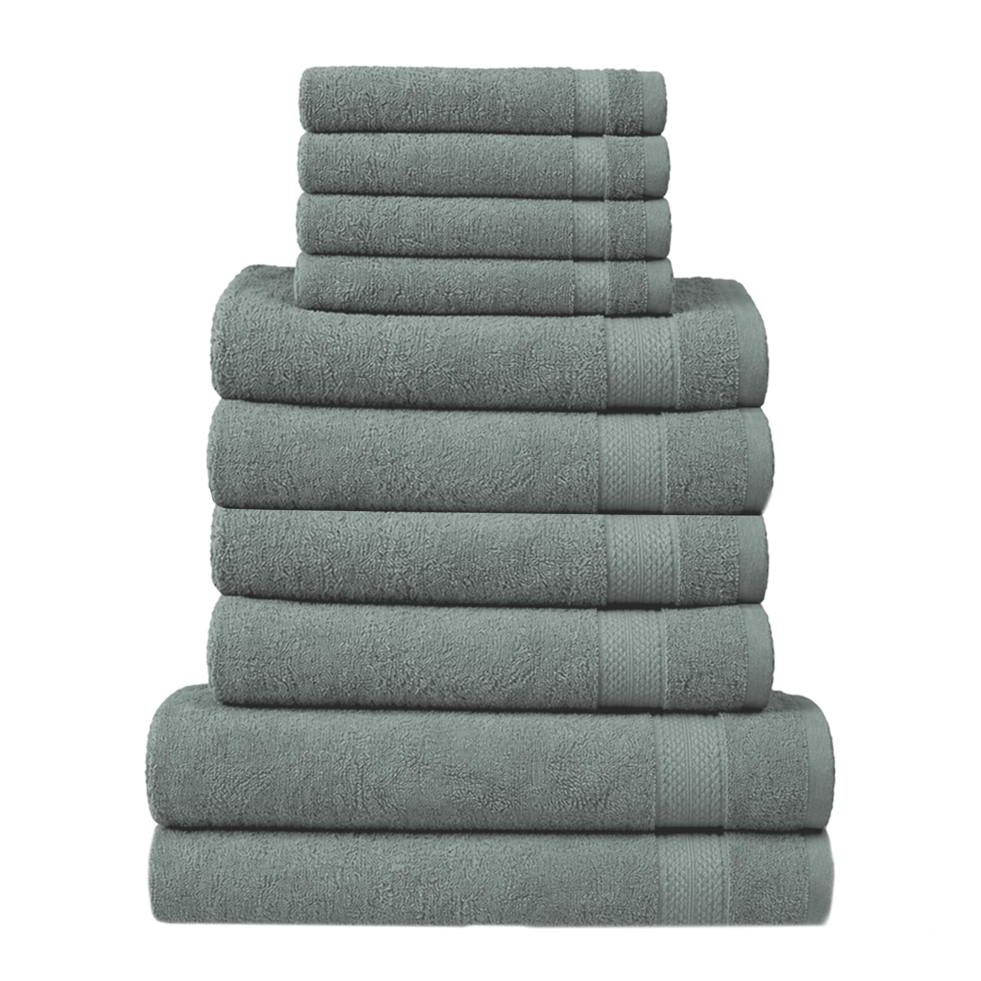 RAYMSTER 10 Piece Egyptian Cotton Towel Set - 2 Bath, 4 Face, & 4 Hand Towels Set for Daily Use - Soft, Highly Absorbent, Quick Dry, and Lightweight - Hotel Spa Quality - 500 GSM (Silver)