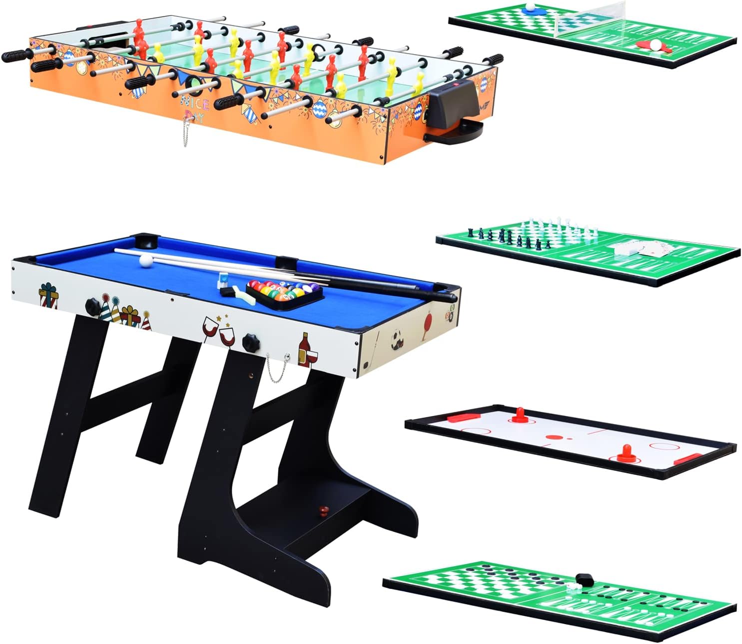 4FT 8 in 1 Folding Combo Game Table with Storage Tray