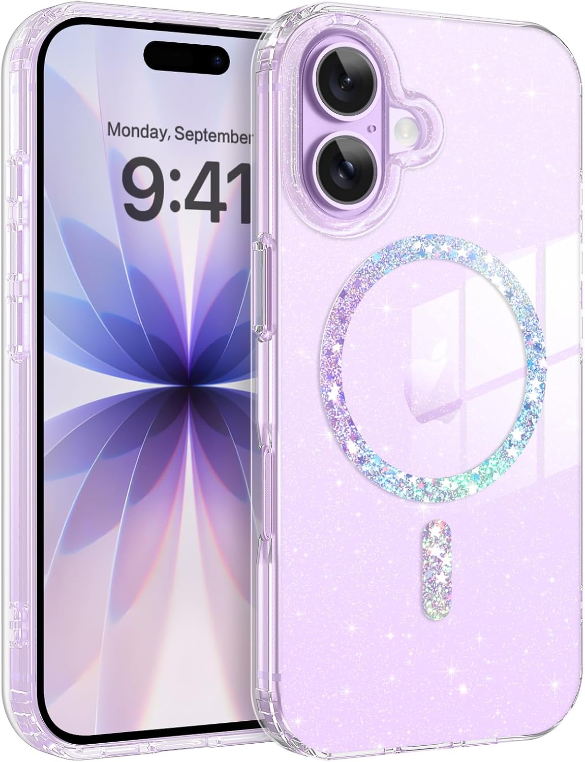 Coque iPhone 17 – YINLAI Coque à paillettes pour iPhone 17, magnétique compatible avec MagSafe, coque de téléphone mignonne, résistante aux chocs, anti-rayures, pour iPhone 17 6,3 pouces, transparente