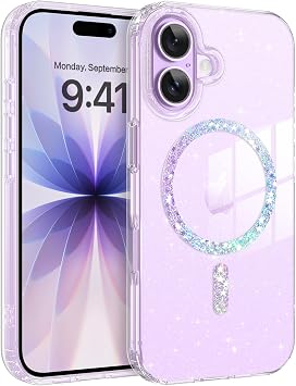GaoBa iPhone 17 Case, New Glitter Series, Cute Clear MagSafe Compatible, No Yellowing, Lightweight, Slim, Shockproof, Wireless Charging, Strap Hole, Transparent, Christmas Gift, Stylish, for Women