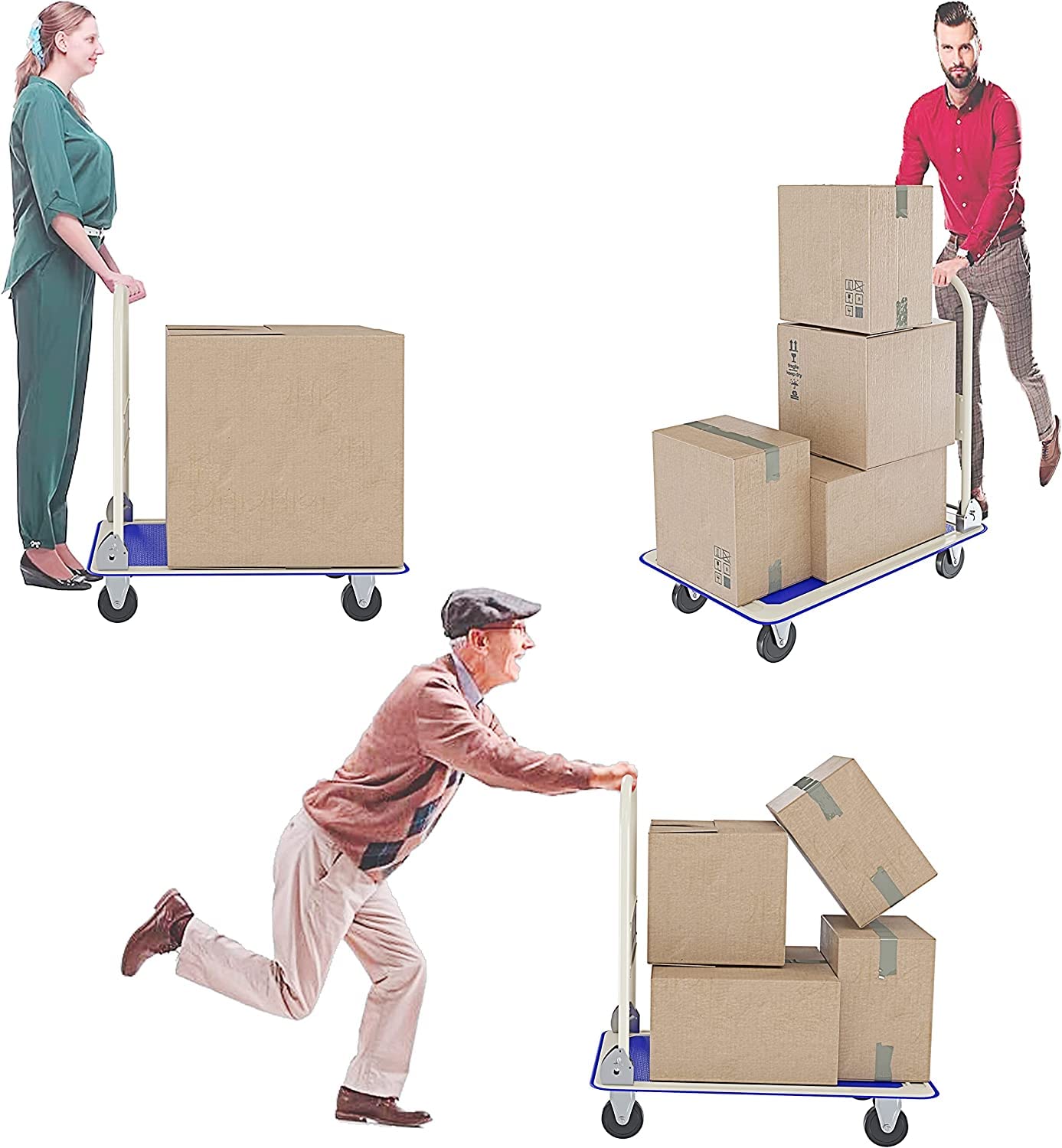 Carrello Pieghevole Tuttofare Richiudibile Portata Max 150 Kg Con 4 Ruote Carrellino Trasportatore Piattaforma Con Pianale In Acciaio E Rivestimento Antiscivolo Portapacchi 82 x 48 x 72 Cm Blu