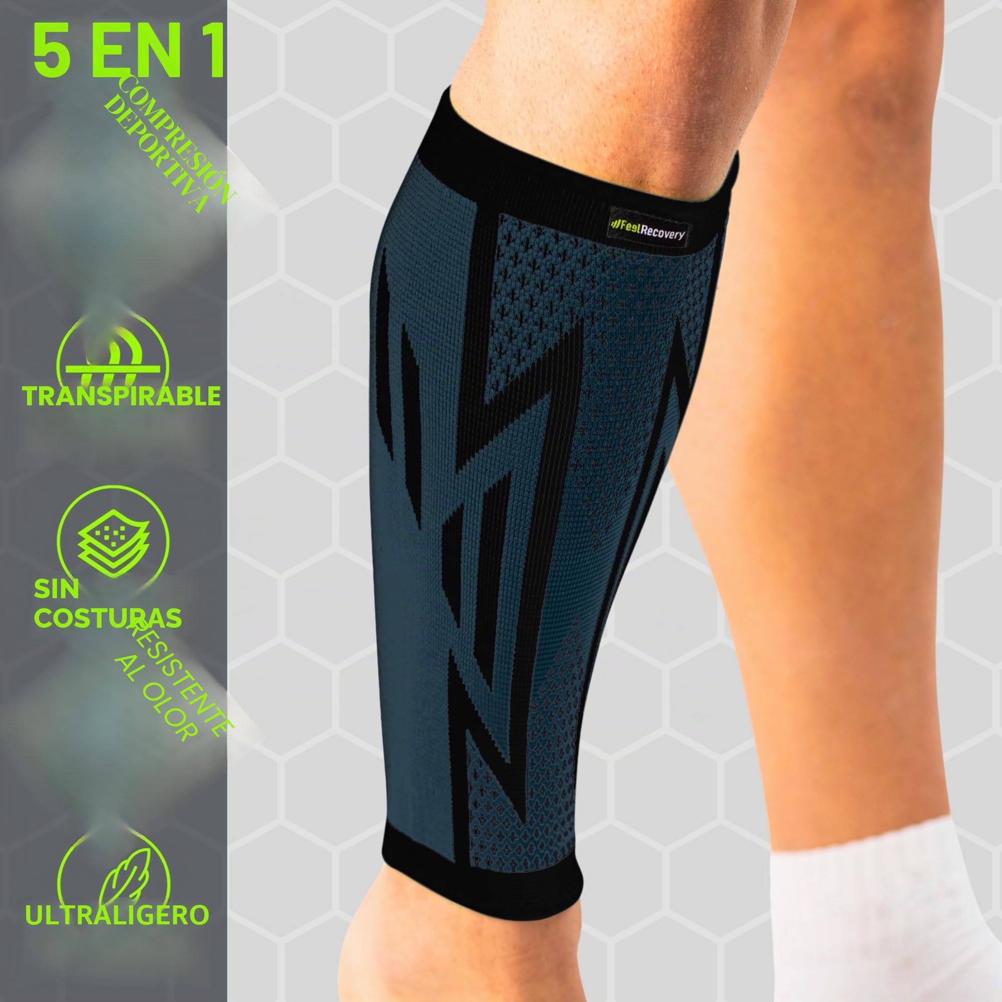 Feel Recovery 2 Pantorrilleras de Compresión Hombre/Mujer - Gemeleras Compresivas para Running - Perneras Deportivas Elásticas para Dolores Musculares - Transpirable y Antideslizante