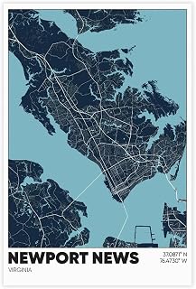 ZCXH Newport News Map Virginia VA Canvas Poster Bedroom Decor Landscape Office Room Decor Gift Unframe-style12x18inch(30x45cm)