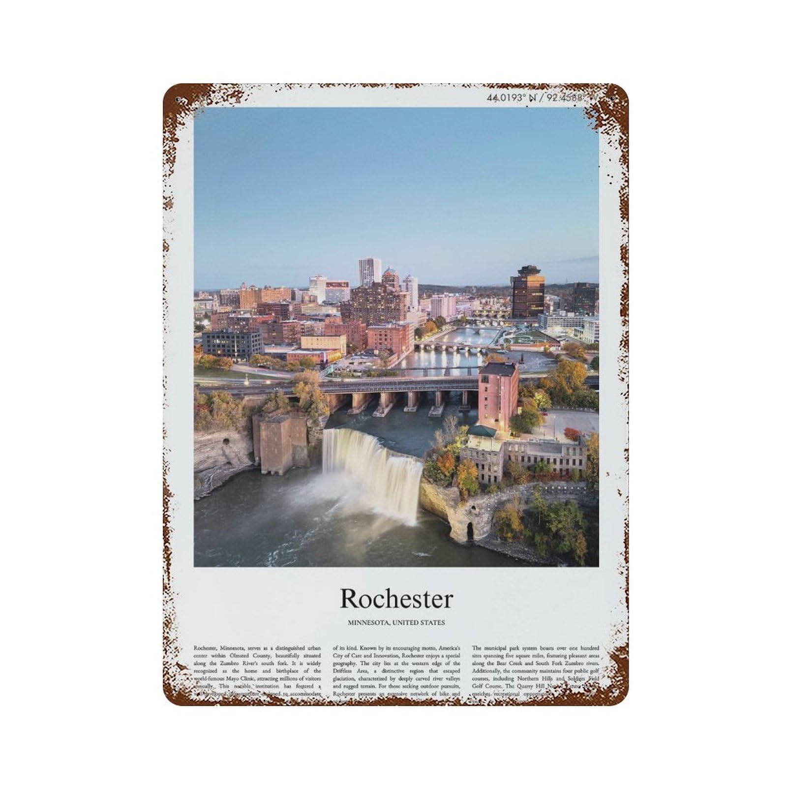 xiaoxiaoshen Rochester Minnesota, United States, USA City Scenery Wall Decor Art Metal Tin Poster Modern Home Decor Art Home Bar Shop Decorations Vintage Sign 40x30cm