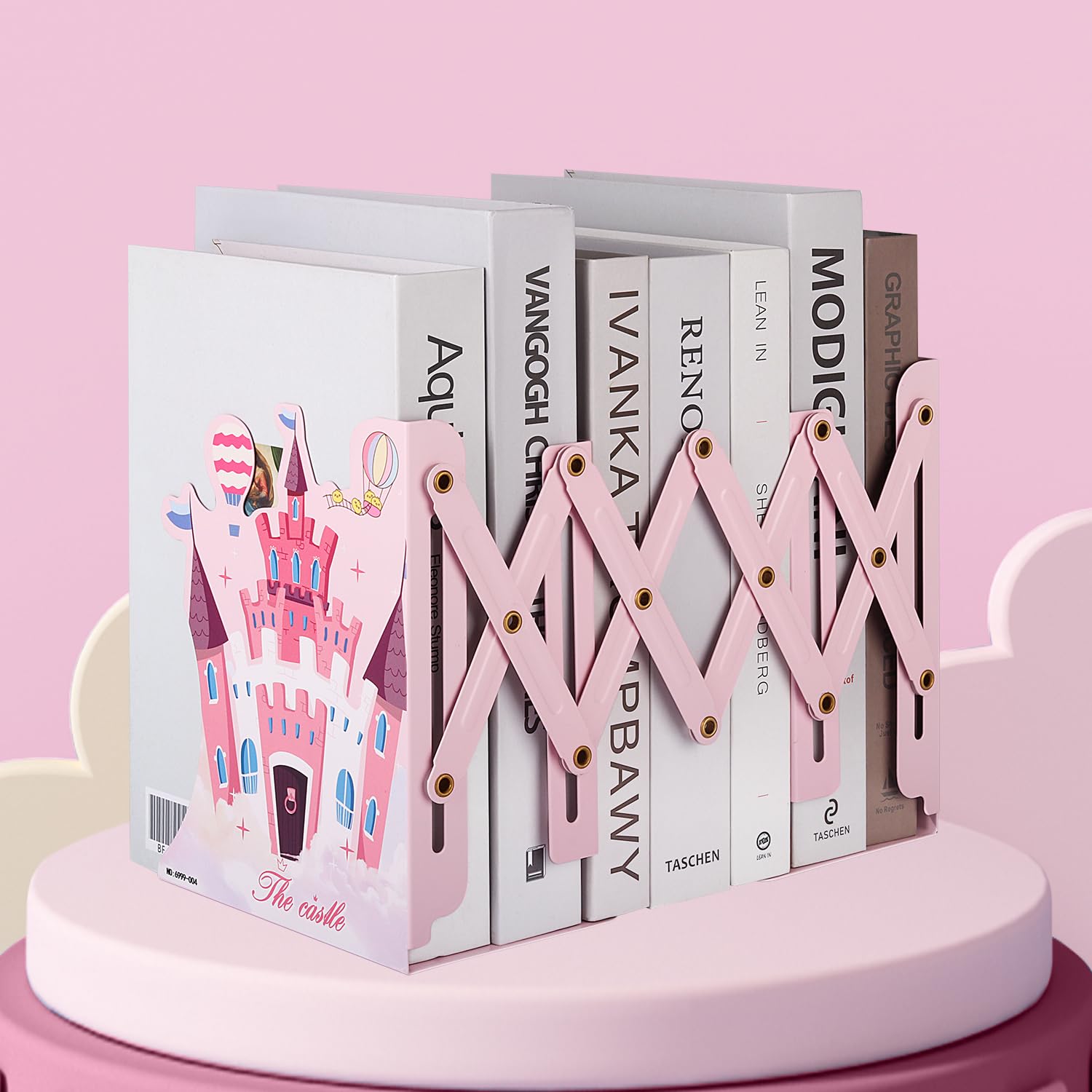 Honagu Adjustable Book Ends, Bookends, Metal Book Ends for Shelves, Bookends for Heavy Books, Desk Book Organizer for Home, Office, Classroom, Kids Room（Castle）