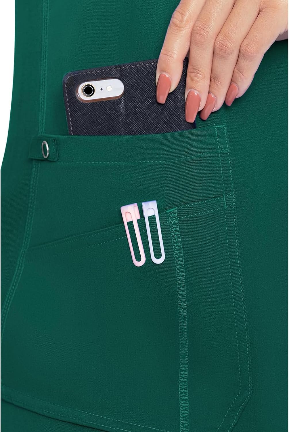 Med Couture V-Neck Scrub Top for Women with 4 Pockets, Rib-Knit Side Panel, and Shirttail Hem MC7459 - Image 2