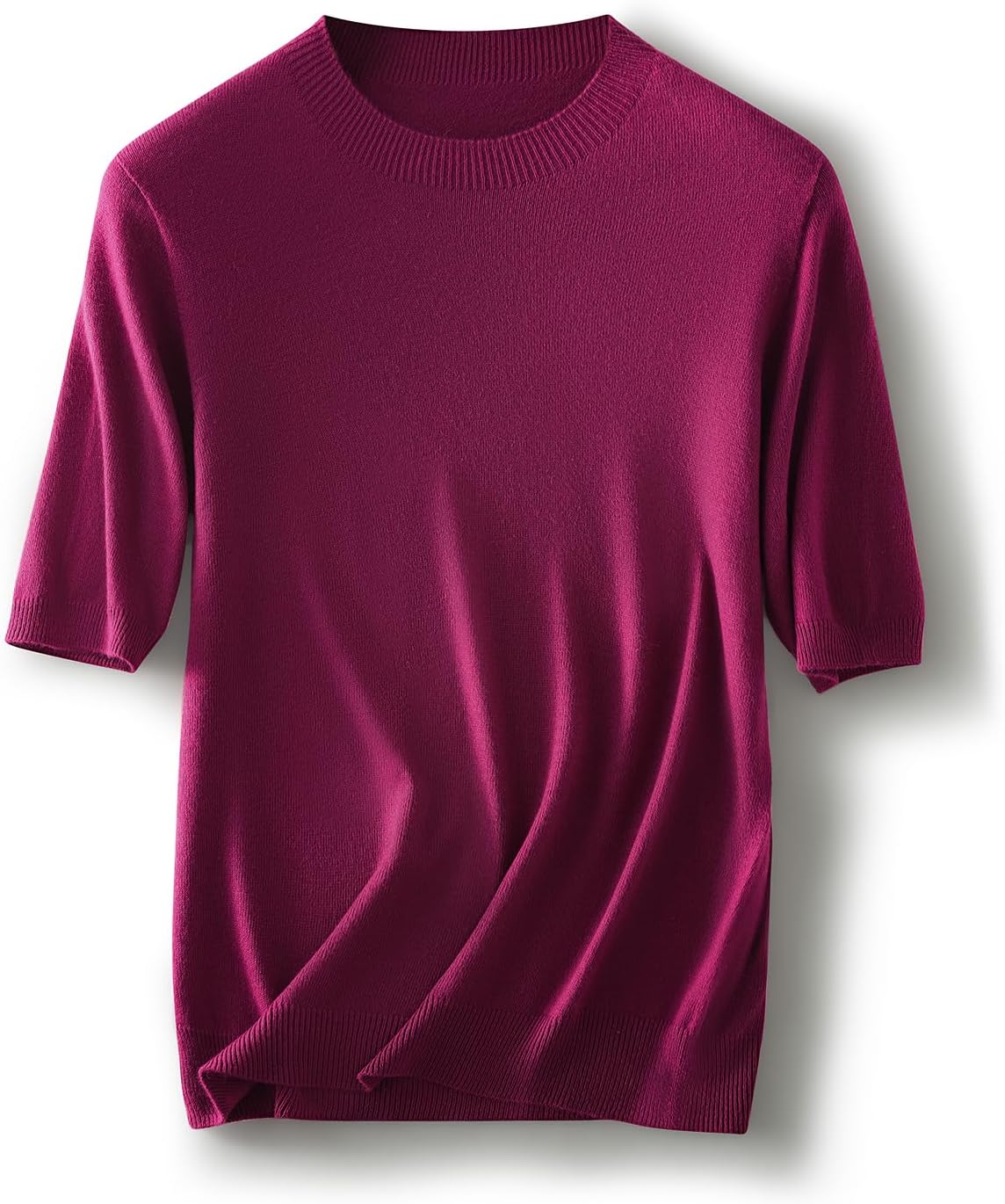 Women's Merino Wool Blend Sweater Fall Winter Crew Neck Short Sleeve First-Line Rea...